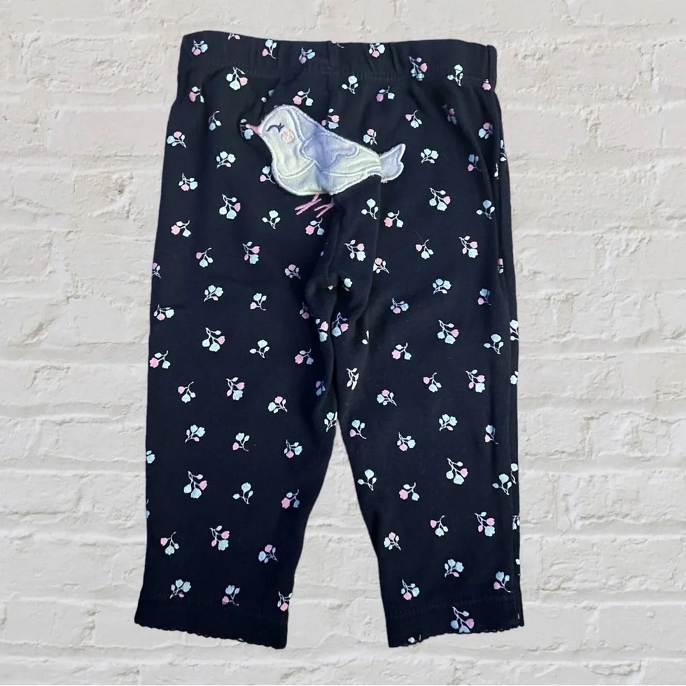 Navy Blue Flower Leggings with Bird Bum